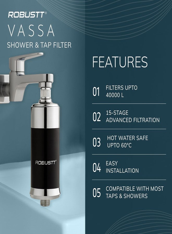 Robustt Vassa 15 Stage Shower/Tap Filter & Water Softener for Home (Black) | Reduces Hair Fall, Skin Dryness & Limescale| Hard Water Filter For Tap, Shower, Handshower| Includes Kit & Manual - Image 3